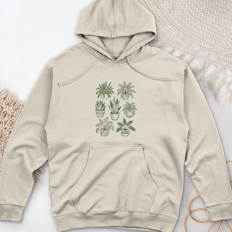 Hand Drawn Botanical Plant Midweight Hooded Sweatshirt