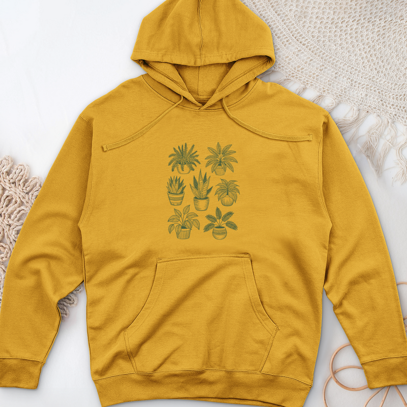 Hand Drawn Botanical Plant Midweight Hooded Sweatshirt