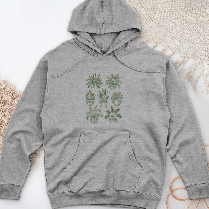 Hand Drawn Botanical Plant Midweight Hooded Sweatshirt