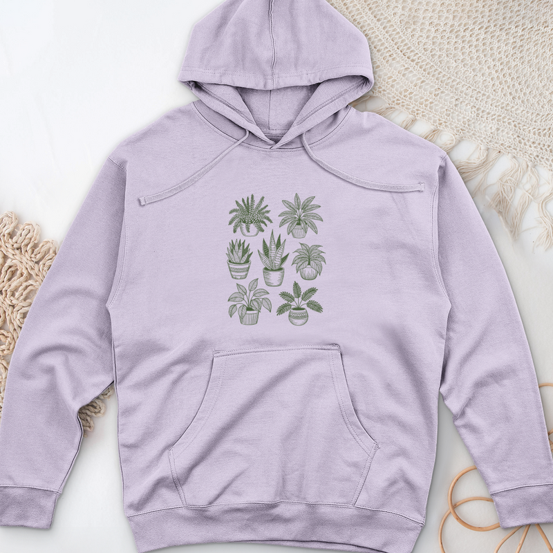 Hand Drawn Botanical Plant Midweight Hooded Sweatshirt
