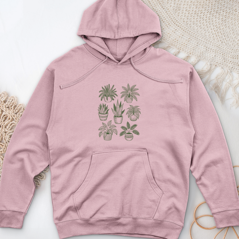 Hand Drawn Botanical Plant Midweight Hooded Sweatshirt