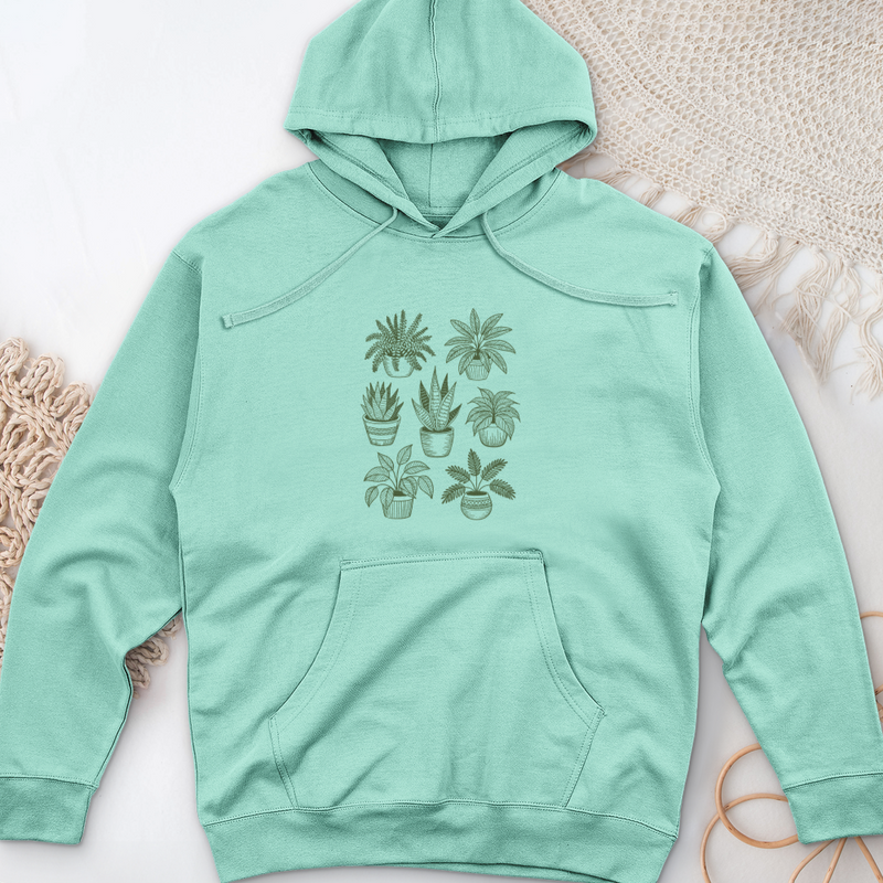 Hand Drawn Botanical Plant Midweight Hooded Sweatshirt