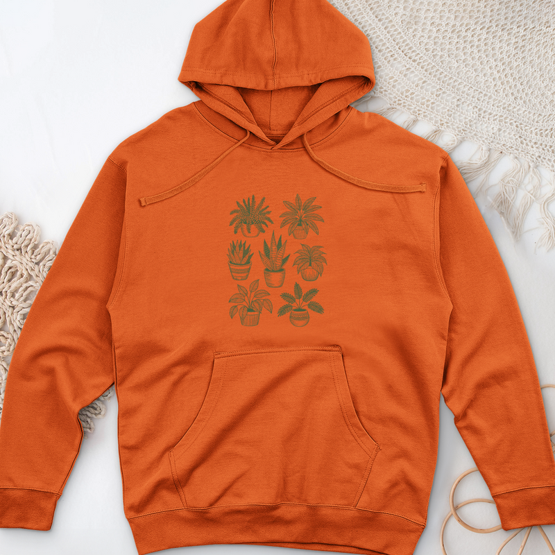 Hand Drawn Botanical Plant Midweight Hooded Sweatshirt