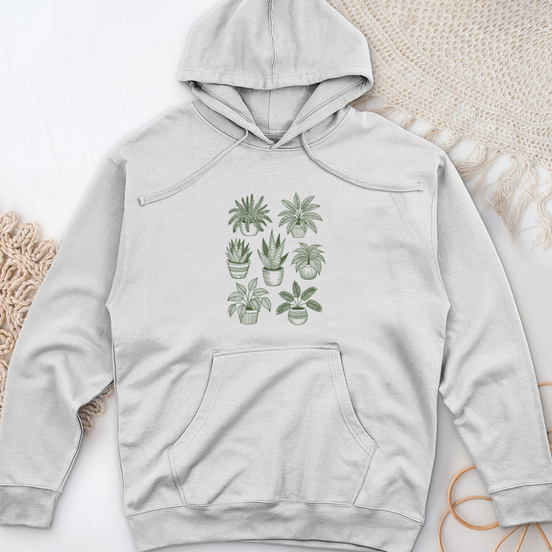 Hand Drawn Botanical Plant Midweight Hooded Sweatshirt