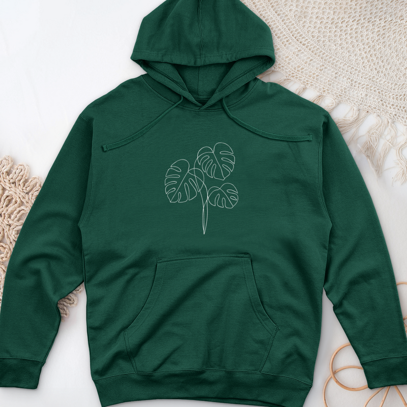 Monstera Line Art Midweight Hooded Sweatshirt