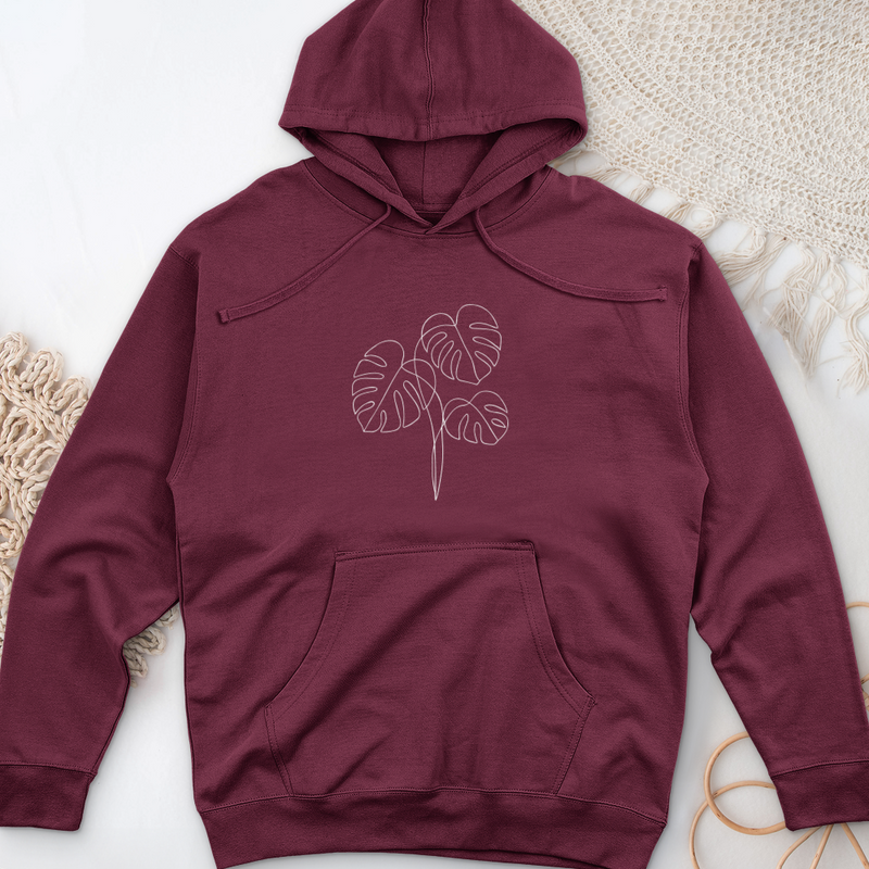 Monstera Line Art Midweight Hooded Sweatshirt