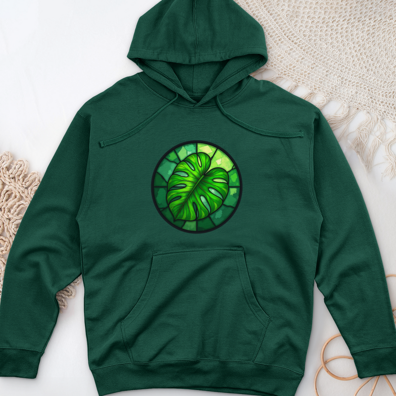 Stained Glass Monstera Leaf Midweight Hooded Sweatshirt