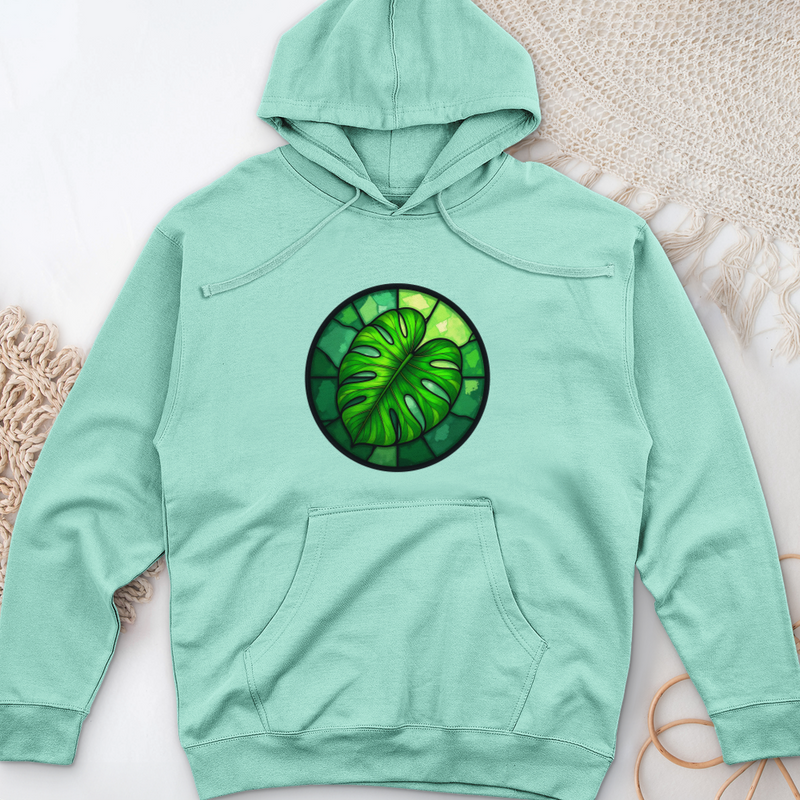 Stained Glass Monstera Leaf Midweight Hooded Sweatshirt