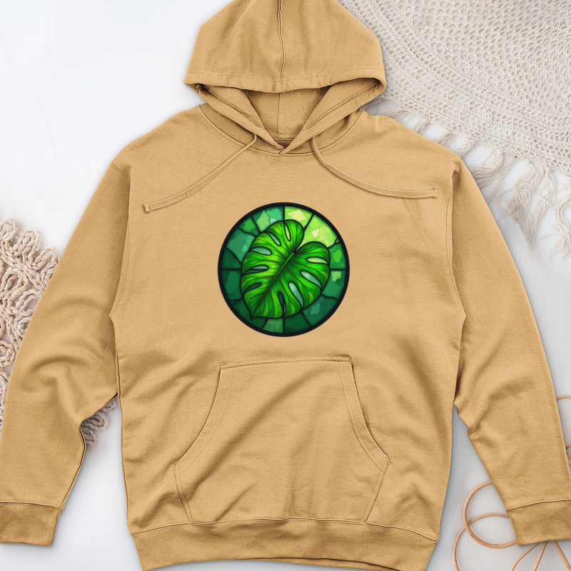 Stained Glass Monstera Leaf Midweight Hooded Sweatshirt