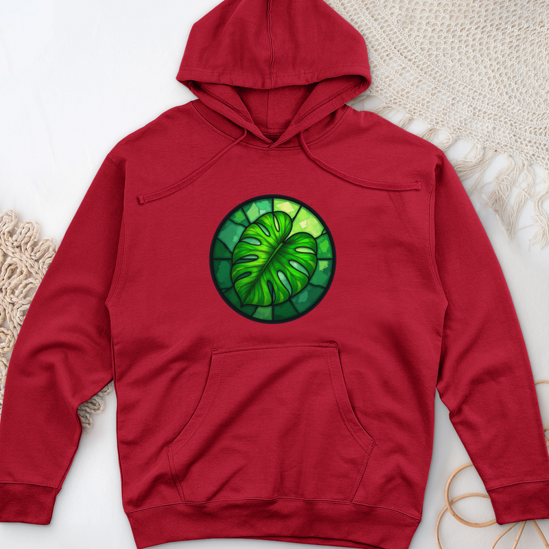 Stained Glass Monstera Leaf Midweight Hooded Sweatshirt