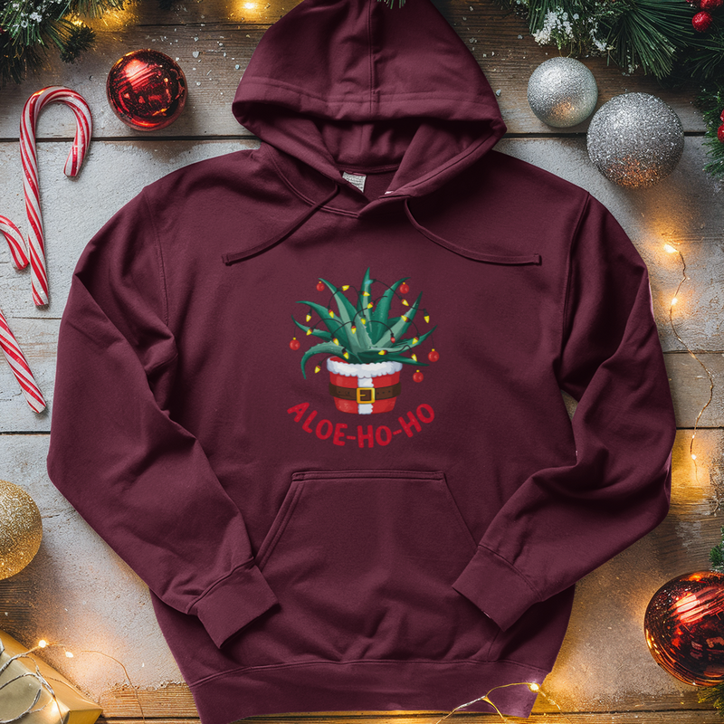 Aloe Ho Ho Santa Houseplant Tee Midweight Hooded Sweatshirt