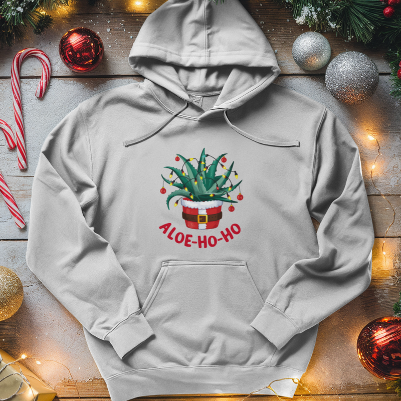 Aloe Ho Ho Santa Houseplant Tee Midweight Hooded Sweatshirt