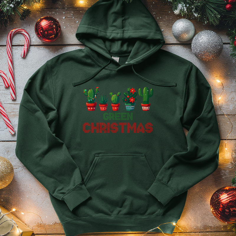 Green Christmas Midweight Hooded Sweatshirt