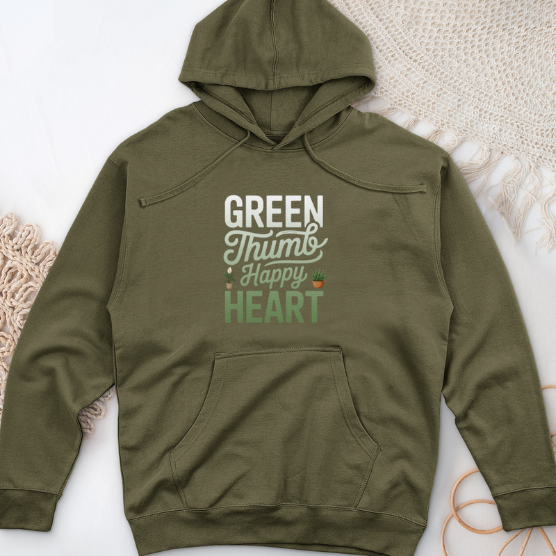 Green Thumb, Happy Heart Midweight Hooded Sweatshirt