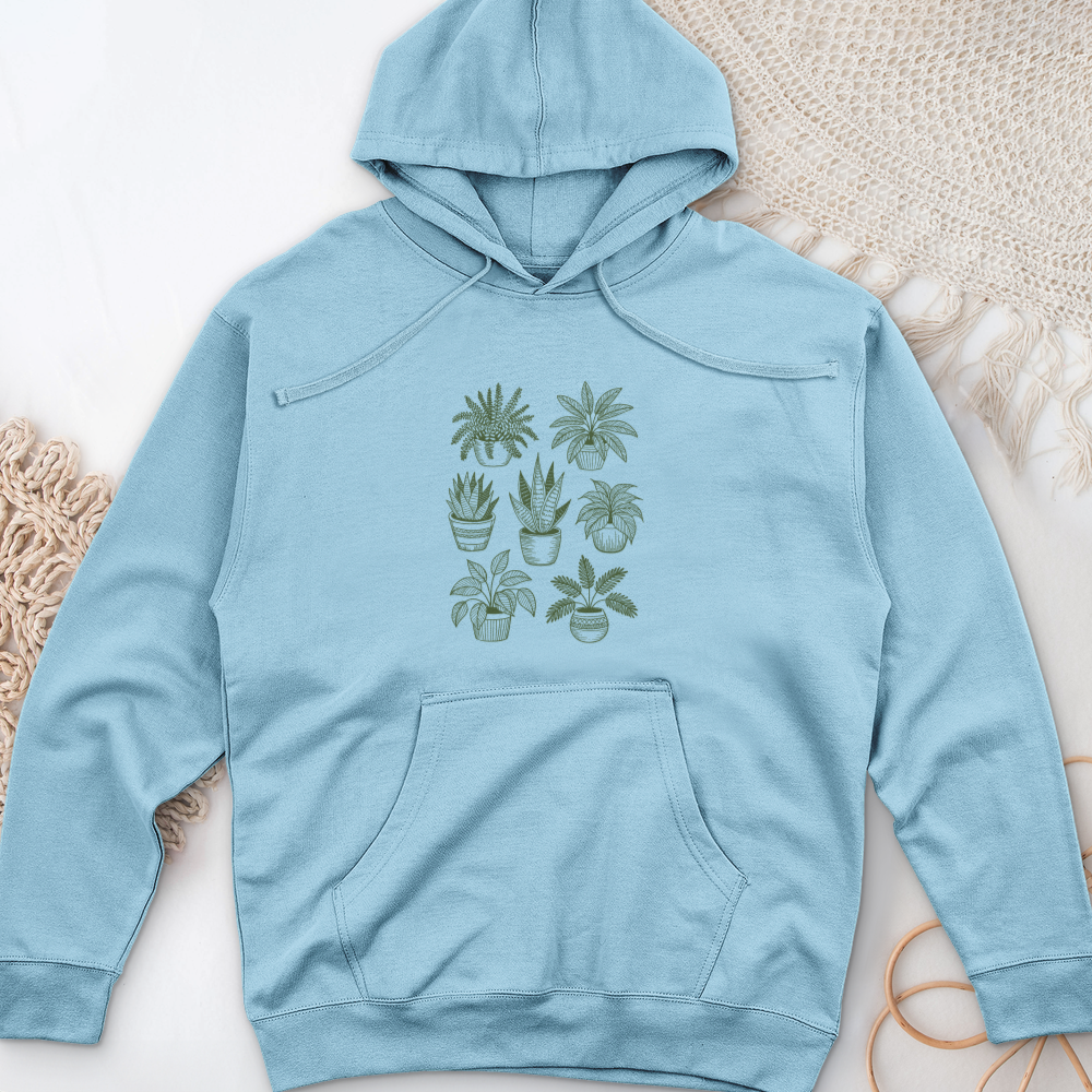 Hand Drawn Botanical Plant Midweight Hooded Sweatshirt