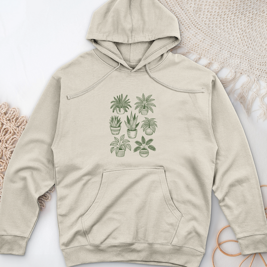 Hand Drawn Botanical Plant Midweight Hooded Sweatshirt