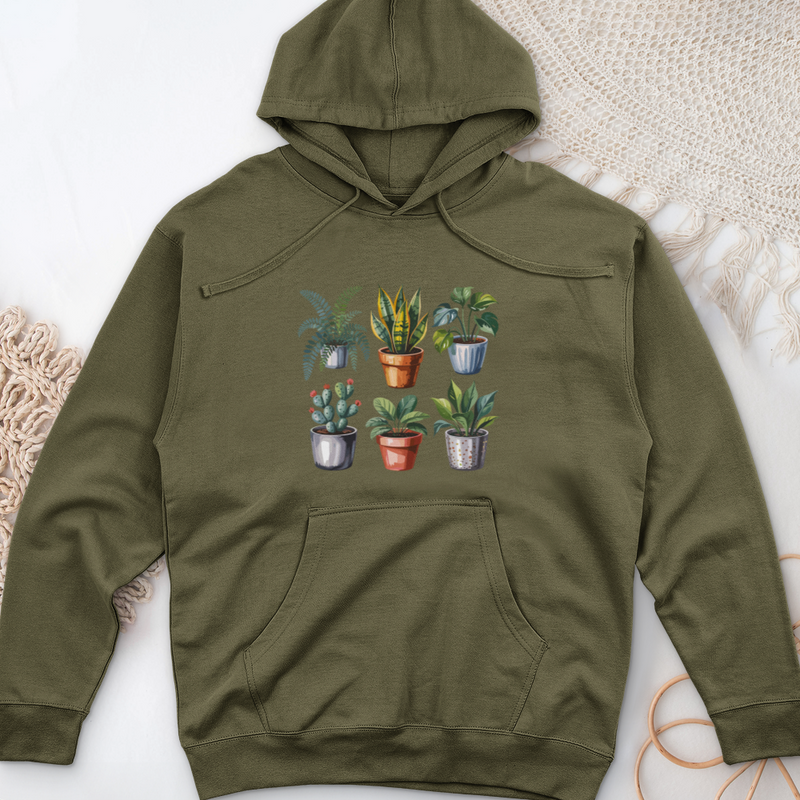 Houseplants In Pot Midweight Hooded Sweatshirt