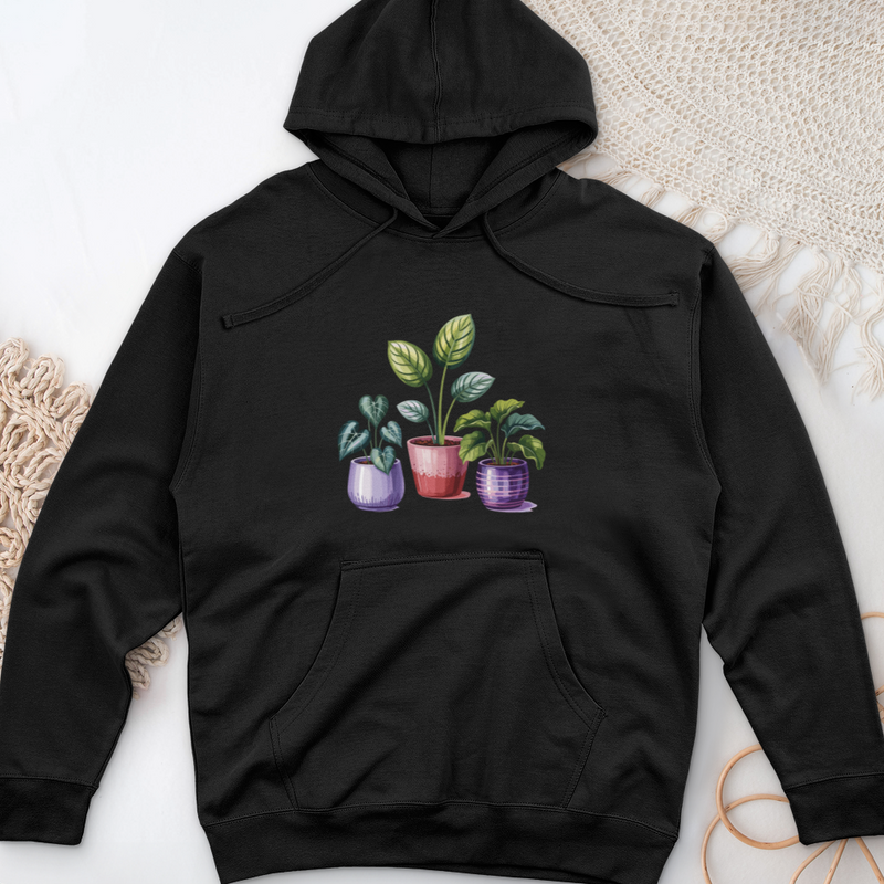 Indoor Houseplants In Decorative Pots Midweight Hooded Sweatshirt