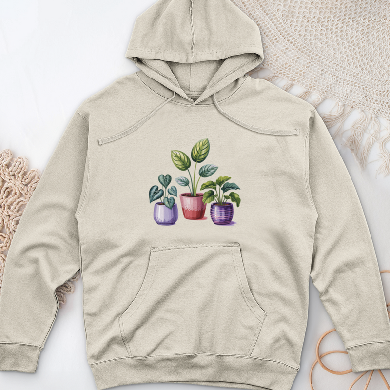 Indoor Houseplants In Decorative Pots Midweight Hooded Sweatshirt