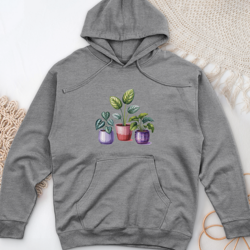 Indoor Houseplants In Decorative Pots Midweight Hooded Sweatshirt