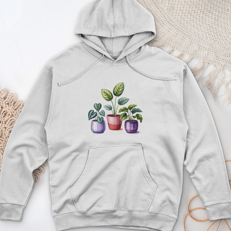 Indoor Houseplants In Decorative Pots Midweight Hooded Sweatshirt