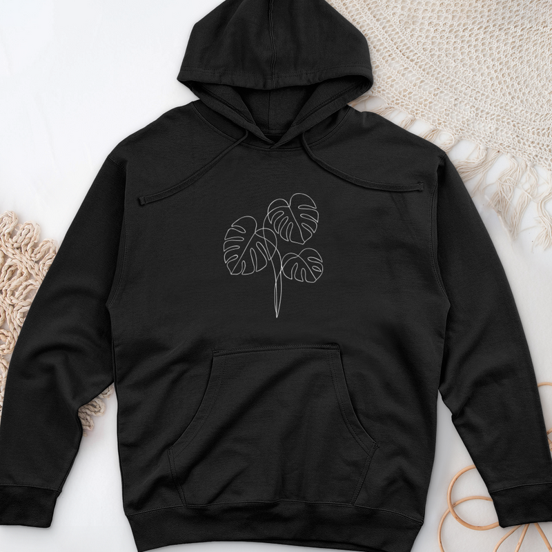 Monstera Line Art Midweight Hooded Sweatshirt