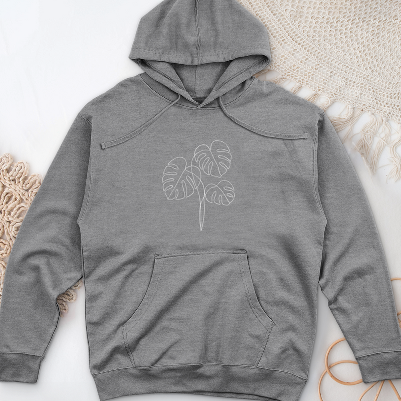 Monstera Line Art Midweight Hooded Sweatshirt