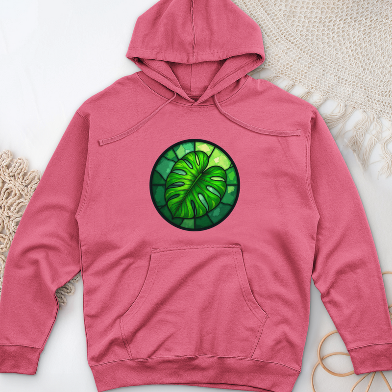 Stained Glass Monstera Leaf Midweight Hooded Sweatshirt