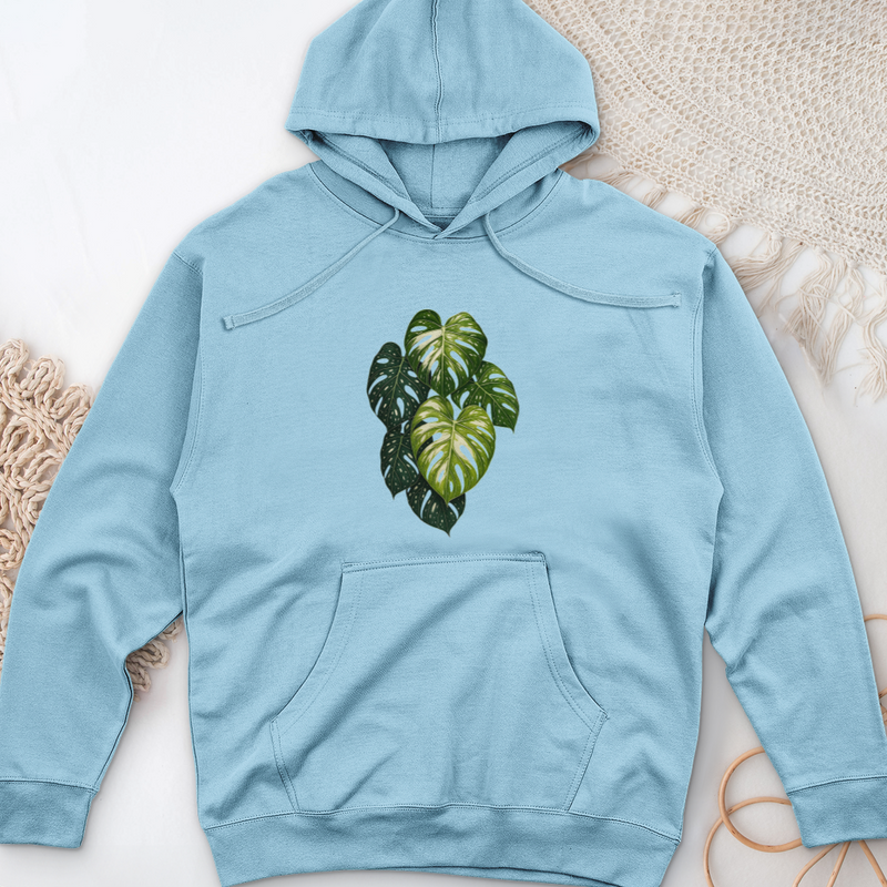 Variegated Monstera Leaf Midweight Hooded Sweatshirt
