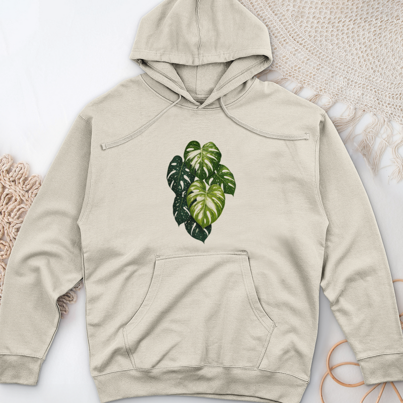 Variegated Monstera Leaf Midweight Hooded Sweatshirt