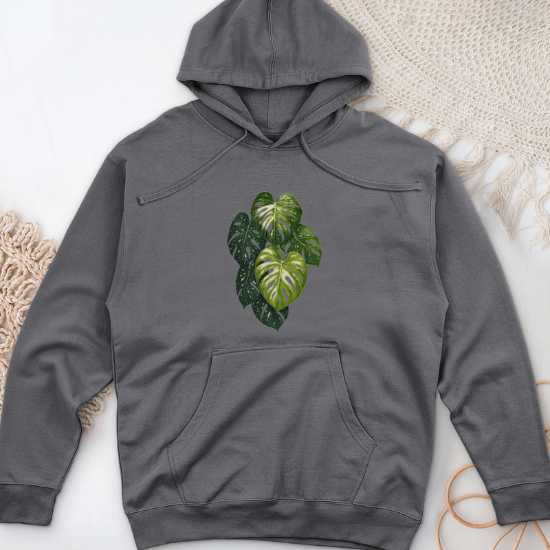 Variegated Monstera Leaf Midweight Hooded Sweatshirt