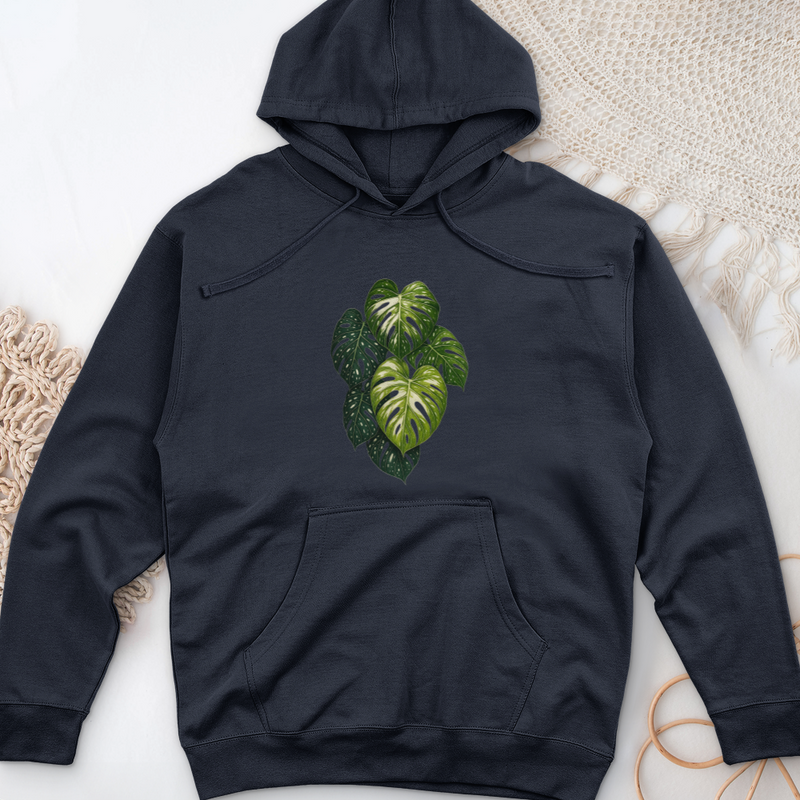 Variegated Monstera Leaf Midweight Hooded Sweatshirt