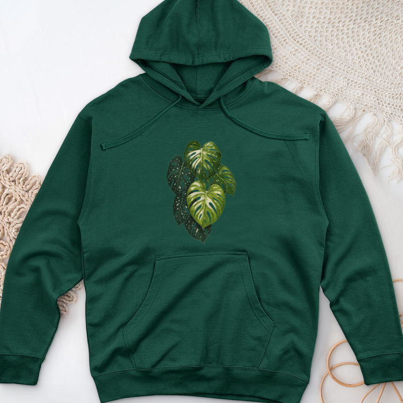 Variegated Monstera Leaf Midweight Hooded Sweatshirt