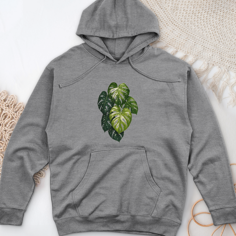 Variegated Monstera Leaf Midweight Hooded Sweatshirt