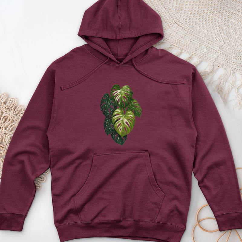 Variegated Monstera Leaf Midweight Hooded Sweatshirt