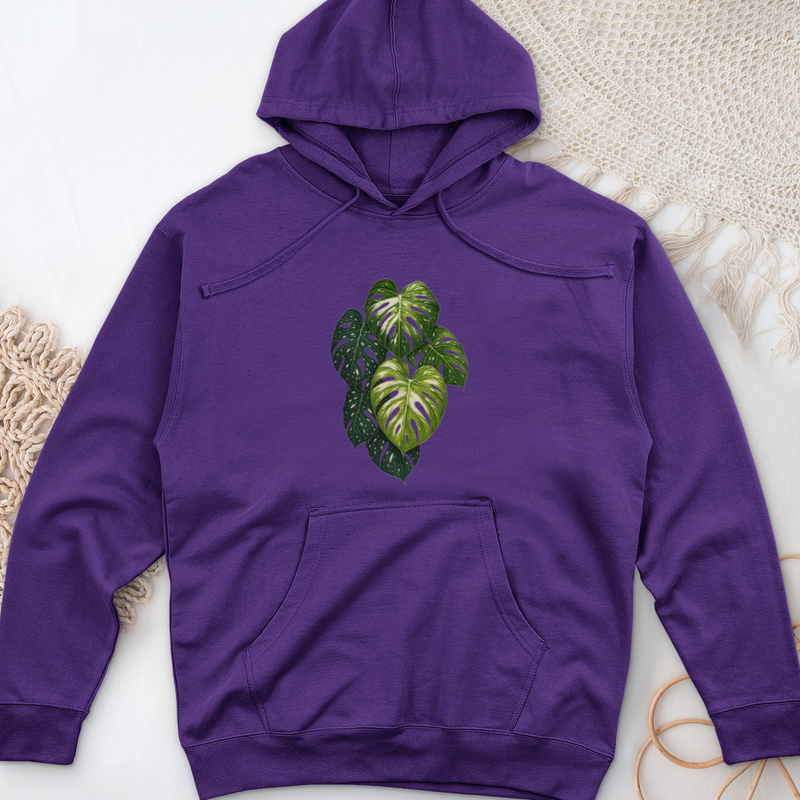 Variegated Monstera Leaf Midweight Hooded Sweatshirt
