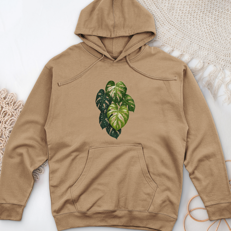 Variegated Monstera Leaf Midweight Hooded Sweatshirt