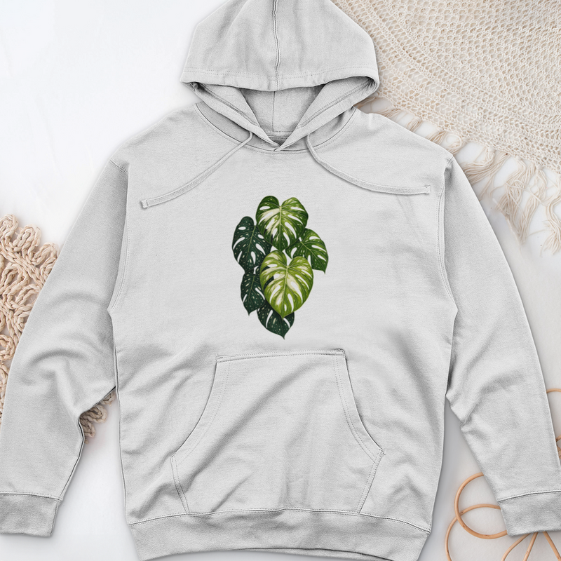 Variegated Monstera Leaf Midweight Hooded Sweatshirt
