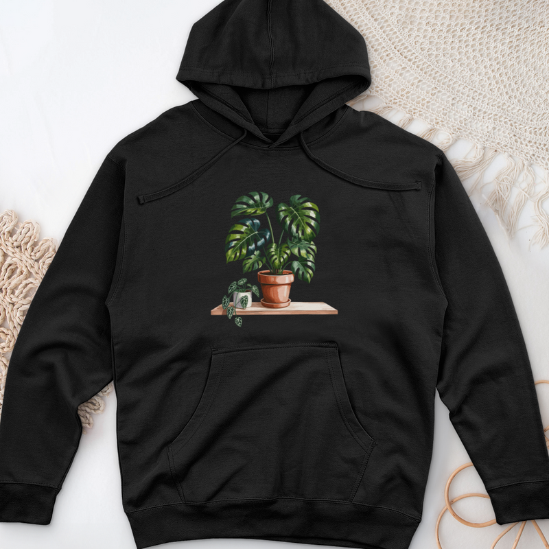 Watercolor Indoor Houseplants Midweight Hooded Sweatshirt