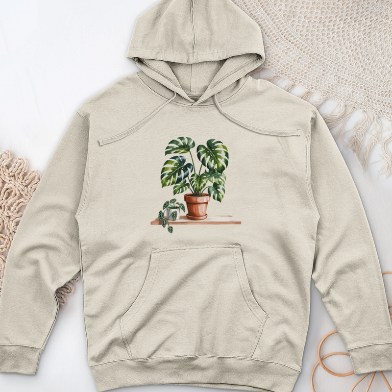 Watercolor Indoor Houseplants Midweight Hooded Sweatshirt