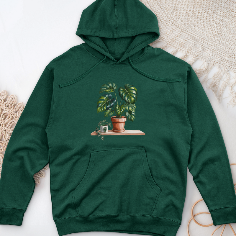 Watercolor Indoor Houseplants Midweight Hooded Sweatshirt