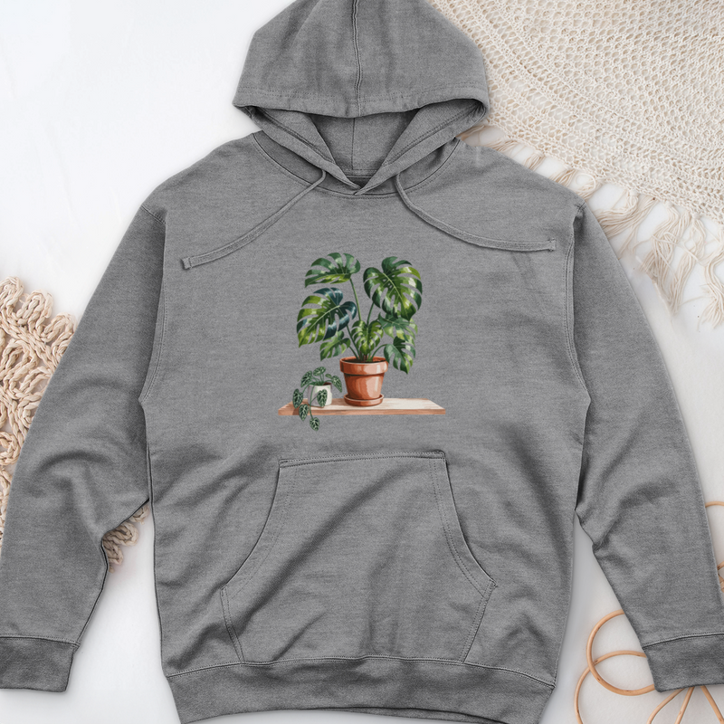 Watercolor Indoor Houseplants Midweight Hooded Sweatshirt
