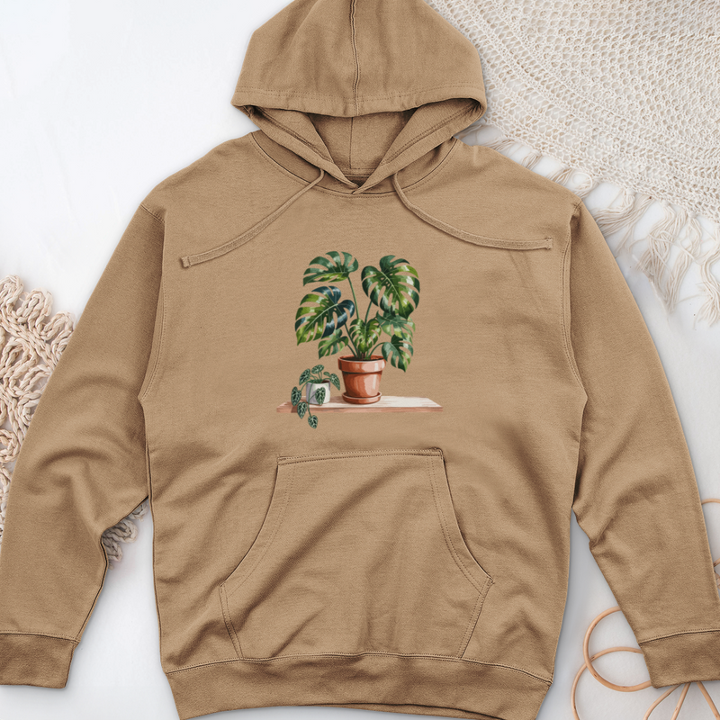 Watercolor Indoor Houseplants Midweight Hooded Sweatshirt