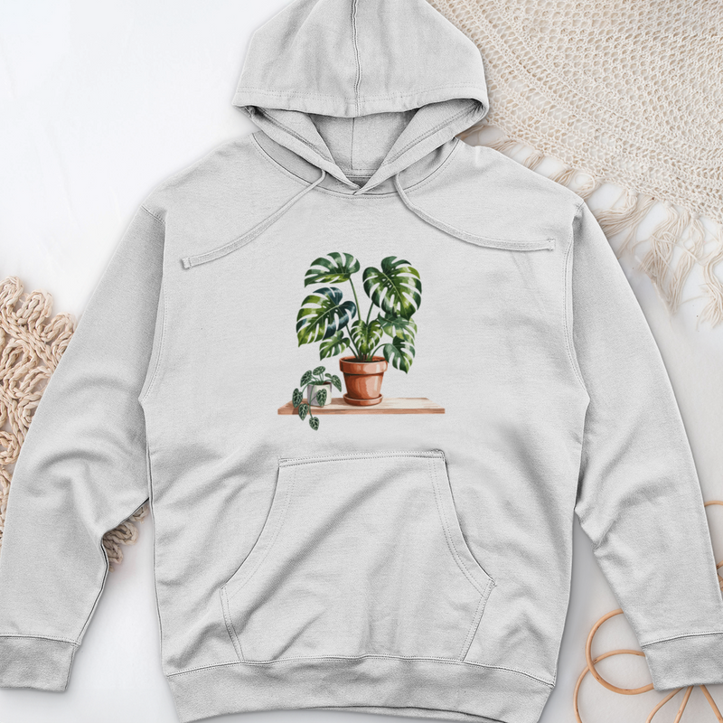 Watercolor Indoor Houseplants Midweight Hooded Sweatshirt