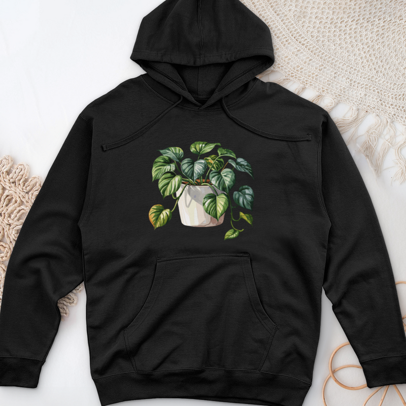 Watercolor Pothos Plant Midweight Hooded Sweatshirt