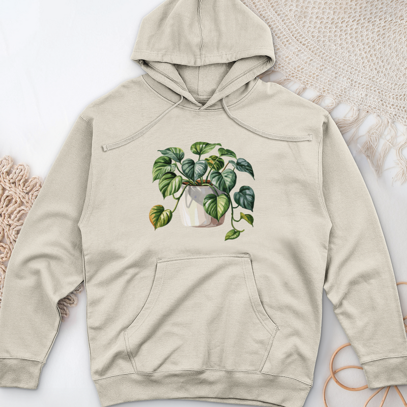 Watercolor Pothos Plant Midweight Hooded Sweatshirt