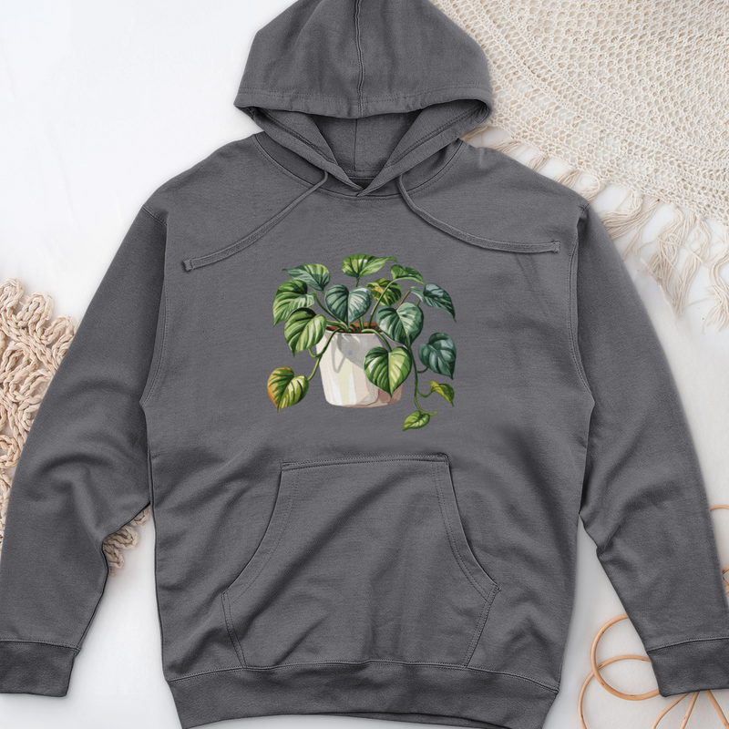 Watercolor Pothos Plant Midweight Hooded Sweatshirt