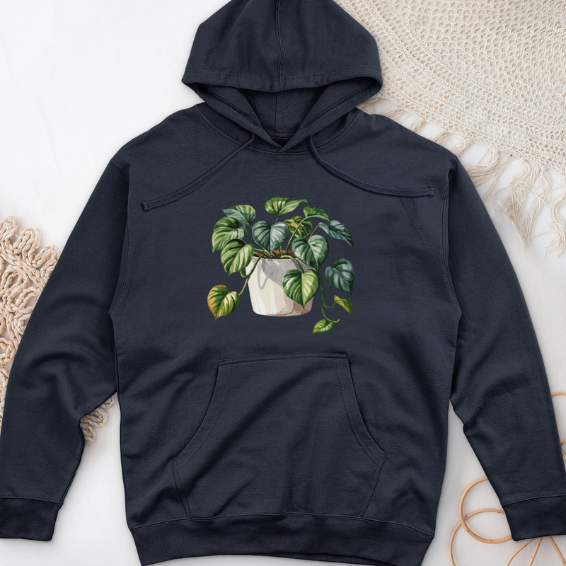 Watercolor Pothos Plant Midweight Hooded Sweatshirt