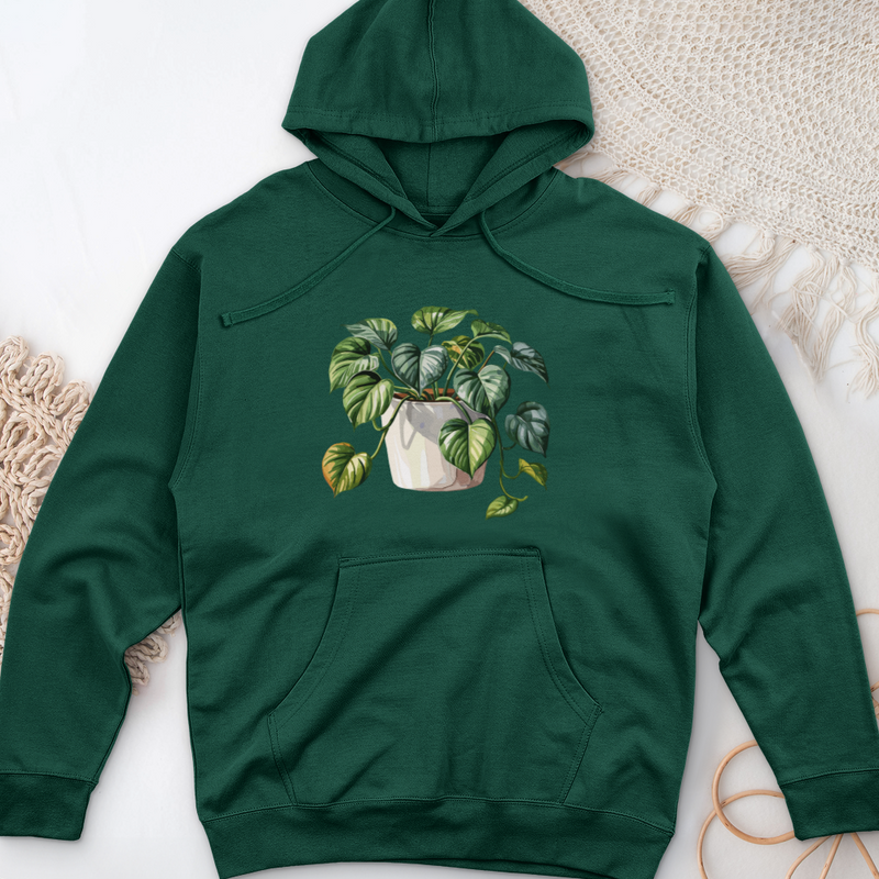 Watercolor Pothos Plant Midweight Hooded Sweatshirt