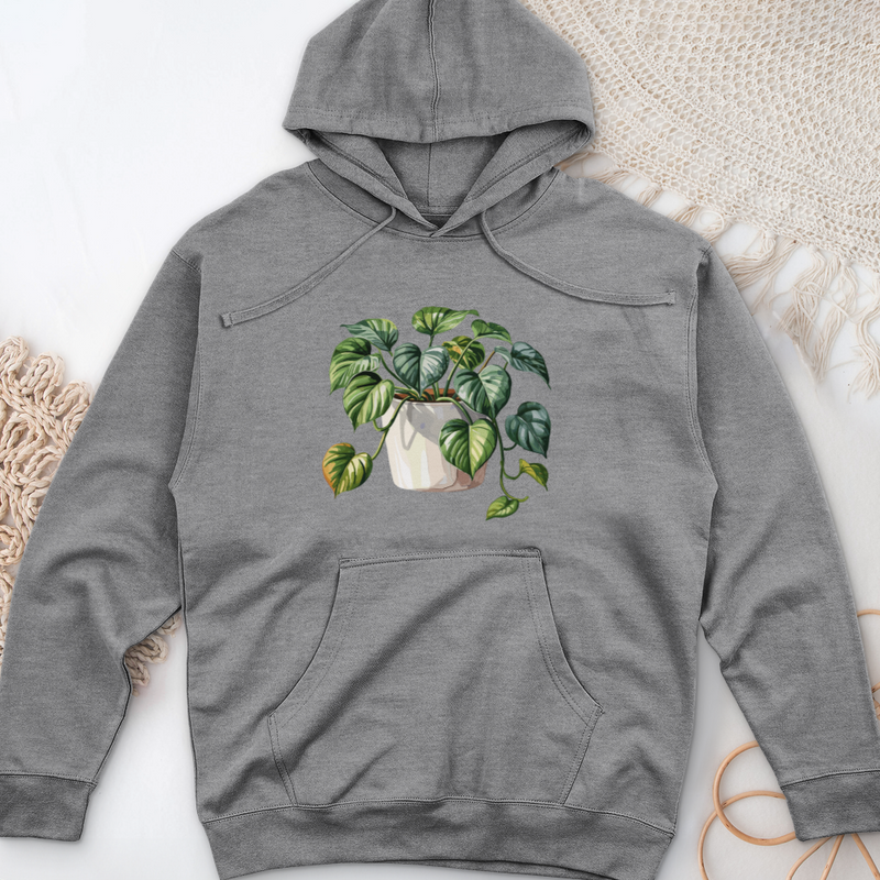 Watercolor Pothos Plant Midweight Hooded Sweatshirt